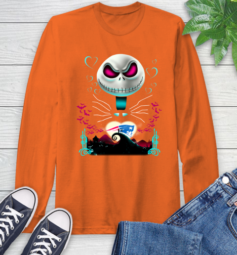 NFL New England Patriots Jack Skellington Sally The Nightmare Before Christmas Football Long Sleeve T-Shirt 4