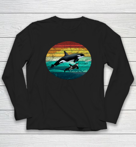 Orca Family Vintage Retro Art Killer Whale Family Long Sleeve T-Shirt