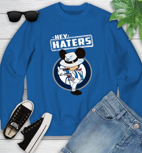 NHL Hey Haters Mickey Hockey Sports Winnipeg Jets Youth Sweatshirt 7