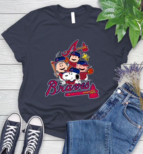 MLB Atlanta Braves Snoopy Charlie Brown Woodstock The Peanuts Movie Baseball T Shirt Women's T-Shirt 14