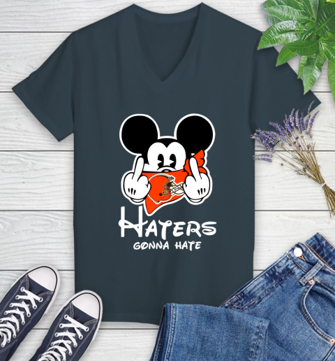 NFL Cleveland Browns Haters Gonna Hate Mickey Mouse Disney Football T Shirt Women's V-Neck T-Shirt 8