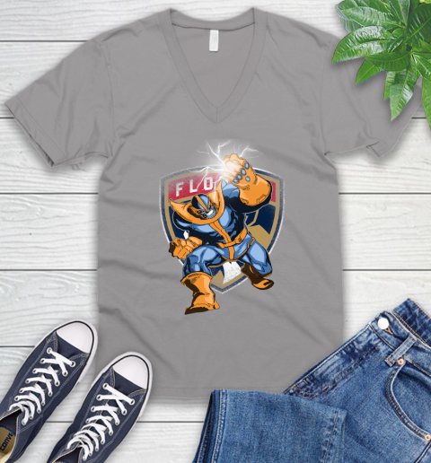 Florida Panthers NHL Hockey Thanos Avengers Infinity War Marvel V-Neck T-Shirt 3