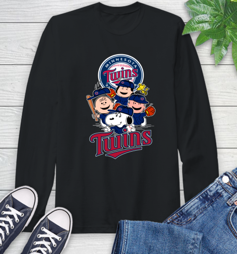 MLB Minnesota Twins Snoopy Charlie Brown Woodstock The Peanuts Movie Baseball T Shirt_000 Long Sleeve T-Shirt