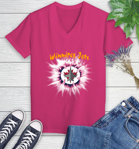 Winnipeg Jets NHL Hockey Adoring Fan Rip Sports Women s V Neck T Shirt