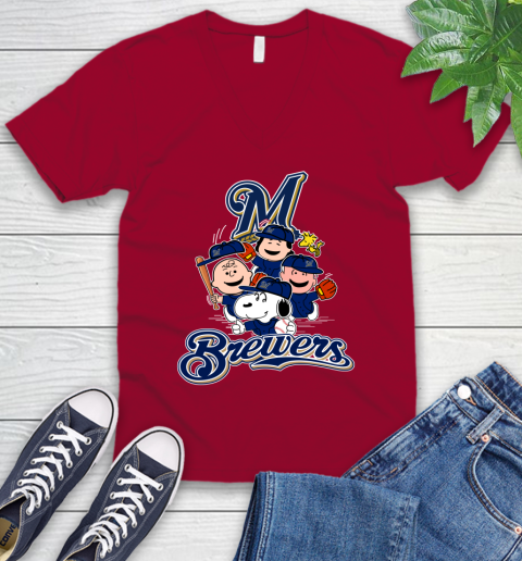 MLB Milwaukee Brewers Snoopy Charlie Brown Woodstock The Peanuts Movie Baseball T Shirt_000 V-Neck T-Shirt 7
