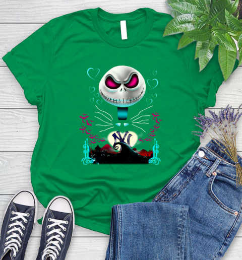 MLB New York Yankees Jack Skellington Sally The Nightmare Before Christmas Baseball Women's T-Shirt 9