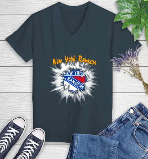 New York Rangers NHL Hockey Adoring Fan Rip Sports Women's V-Neck T-Shirt 8