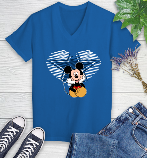 NFL Dallas Cowboys The Heart Mickey Mouse Disney Football T Shirt_000 Women's V-Neck T-Shirt 10
