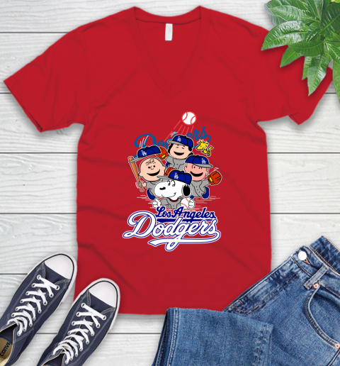 MLB Los Angeles Dodgers Snoopy Charlie Brown Woodstock The Peanuts Movie Baseball T Shirt_000 V-Neck T-Shirt 6