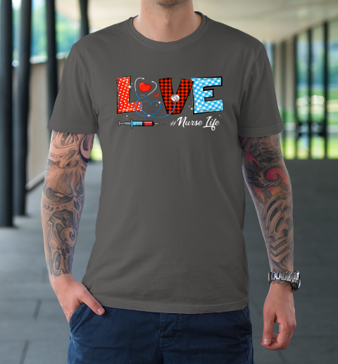 Love Nurselife Valentine Nurse Leopard Print Plaid Heart T-Shirt 14