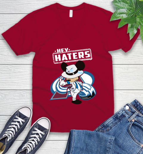 NHL Hey Haters Mickey Hockey Sports Colorado Avalanche V-Neck T-Shirt 7