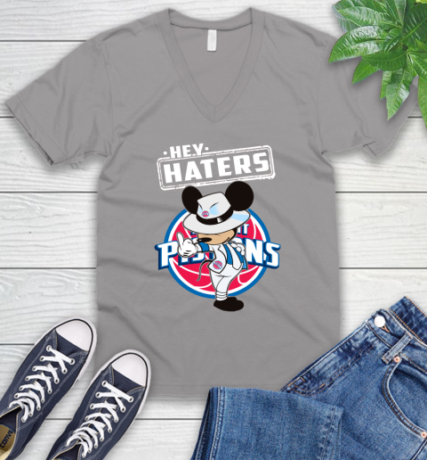NBA Hey Haters Mickey Basketball Sports Detroit Pistons V-Neck T-Shirt 3