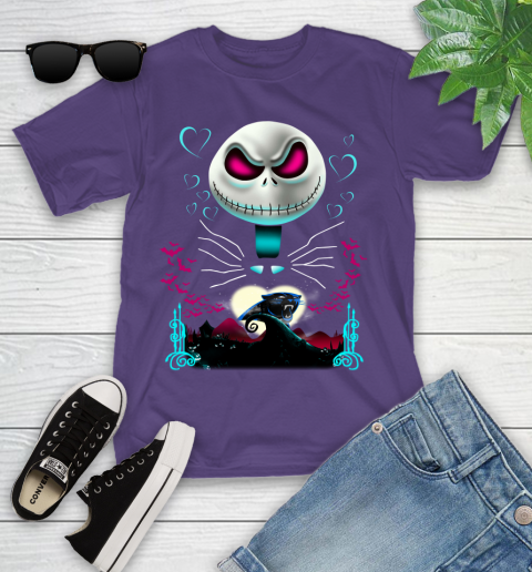 NFL Carolina Panthers Jack Skellington Sally The Nightmare Before Christmas Football Youth T-Shirt 3