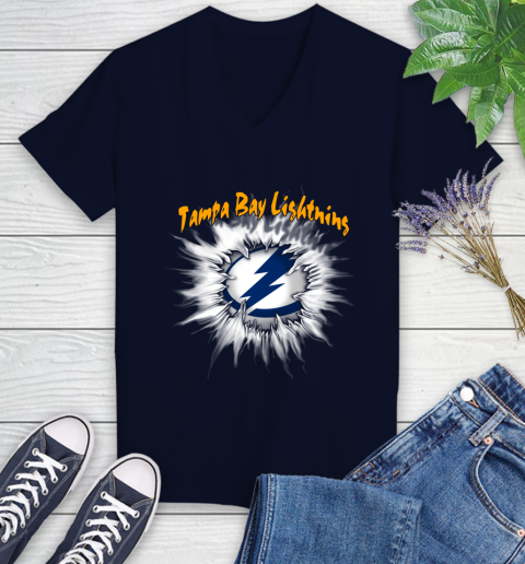 Tampa Bay Lightning NHL Hockey Adoring Fan Rip Sports Women's V-Neck T-Shirt 2