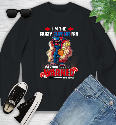 LA Clippers NBA Basketball Mario I'm The Crazy Fan Everyone Warned You About Youth Sweatshirt
