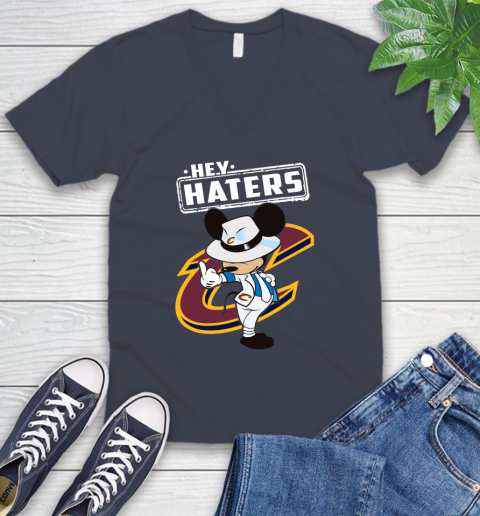 NBA Hey Haters Mickey Basketball Sports Cleveland Cavaliers V-Neck T-Shirt 8