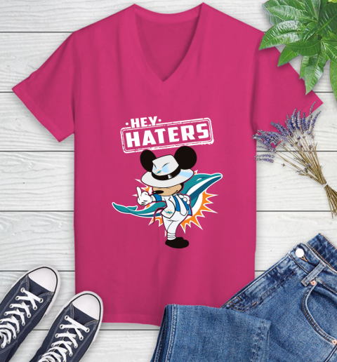 NFL Hey Haters Mickey Football Sports Miami Dolphins Women's V-Neck T-Shirt 9