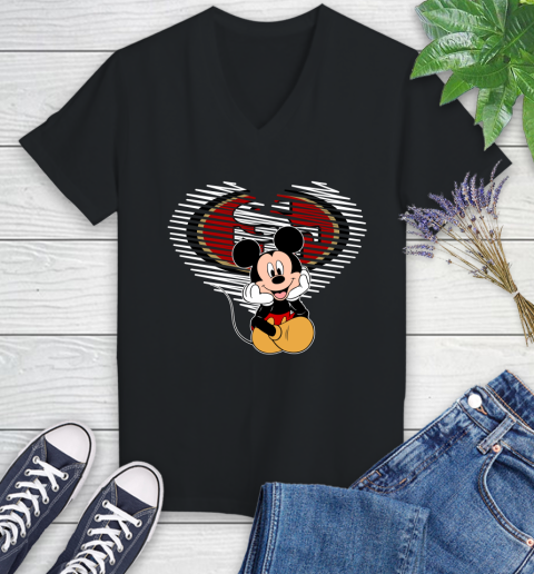 NFL San Francisco 49ers The Heart Mickey Mouse Disney Football T Shirt_000 Women's V-Neck T-Shirt