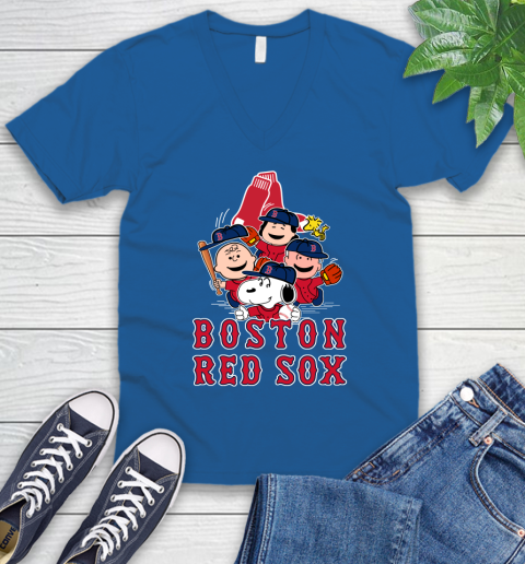 MLB Boston Red Sox Snoopy Charlie Brown Woodstock The Peanuts Movie Baseball  T Shirt V-Neck T-Shirt