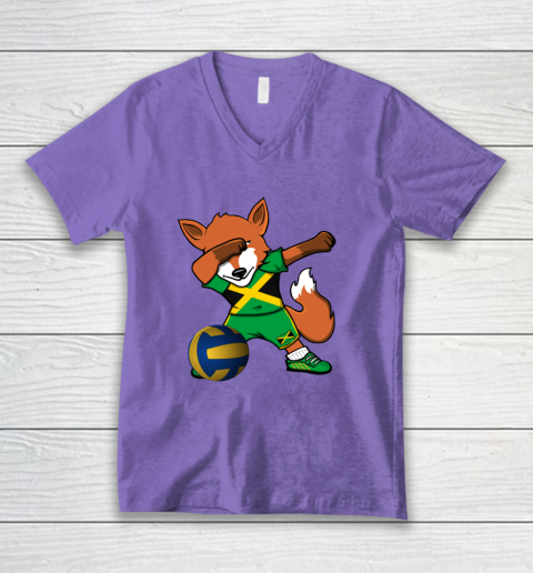 Dabbing Fox Jamaica Volleyball Fans Jersey Jamaican V-Neck T-Shirt 9