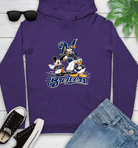 MLB Milwaukee Brewers Mickey Mouse Donald Duck Goofy Baseball T Shirt Youth Hoodie 5