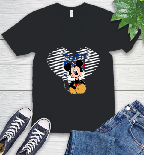 NHL New York Rangers The Heart Mickey Mouse Disney Hockey V-Neck T-Shirt