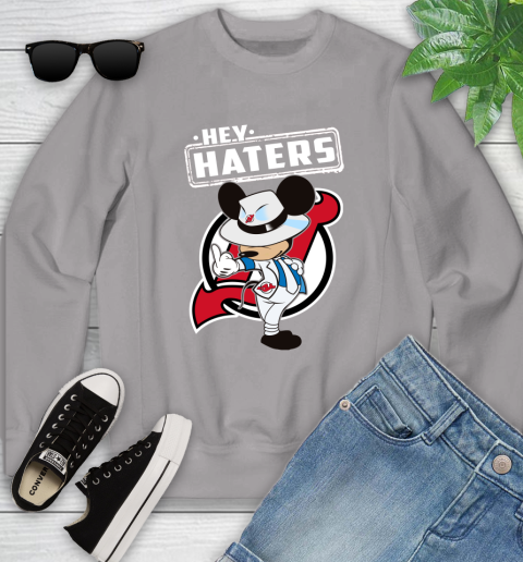 NHL Hey Haters Mickey Hockey Sports New Jersey Devils Youth Sweatshirt 3