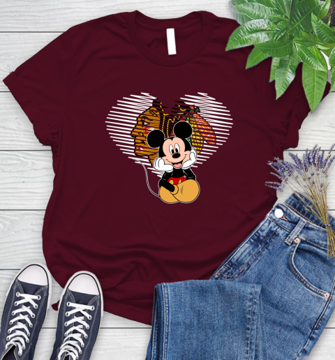 NHL Chicago Blackhawks Carolina Hurricanes The Heart Mickey Mouse Disney Hockey Women's T-Shirt 7