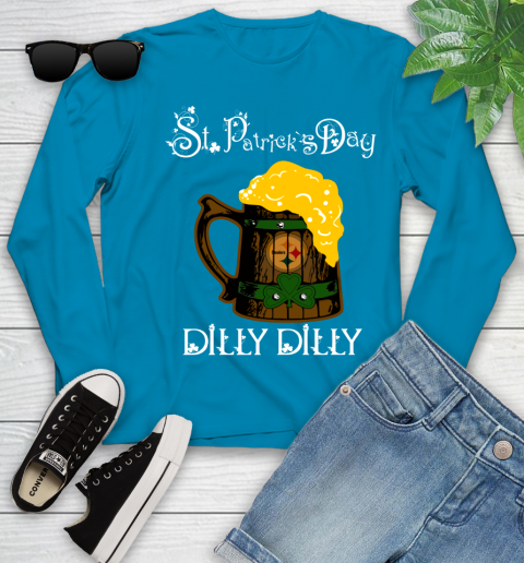 NFL Pittsburgh Steelers St Patrick's Day Dilly Dilly Beer Football Sports Youth Long Sleeve 8