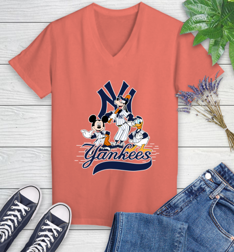MLB New York Yankees Mickey Mouse Donald Duck Goofy Baseball T Shirt Women's V-Neck T-Shirt 6