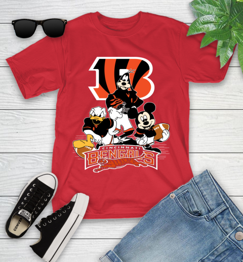 NFL Cincinnati Bengals Mickey Mouse Donald Duck Goofy Football Shirt Youth T-Shirt 28