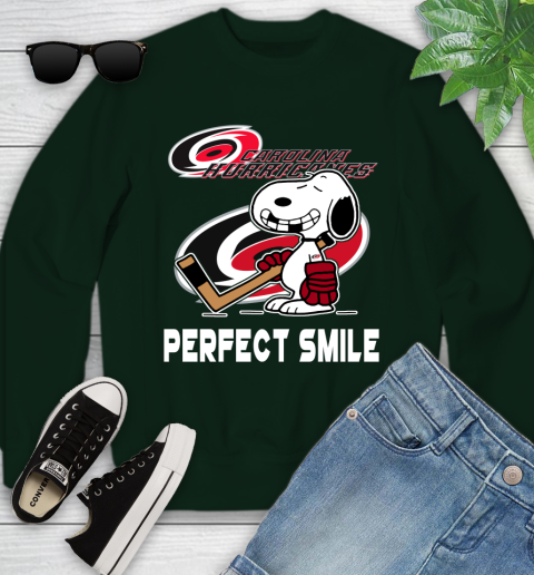 NHL Carolina Hurricanes Snoopy Perfect Smile The Peanuts Movie Hockey T Shirt Youth Sweatshirt 9