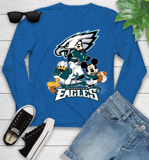 NFL Philadelphia Eagles Mickey Mouse Donald Duck Goofy Football Shirt Youth Long Sleeve 10