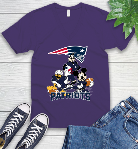 NFL New England Patriots Mickey Mouse Donald Duck Goofy Football Shirt V-Neck T-Shirt 9