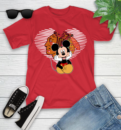 NHL Chicago Blackhawks Carolina Hurricanes The Heart Mickey Mouse Disney Hockey Youth T-Shirt 13