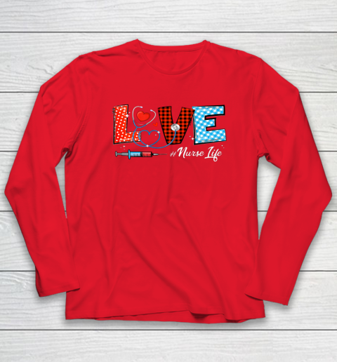 Love Nurselife Valentine Nurse Leopard Print Plaid Heart Long Sleeve T-Shirt 14