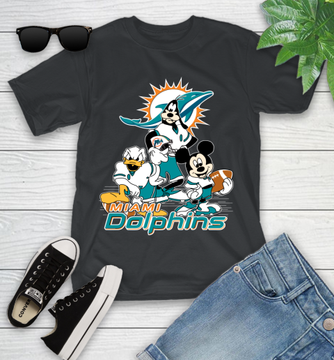 NFL Miami Dolphins Mickey Mouse Donald Duck Goofy Football Shirt Youth T-Shirt