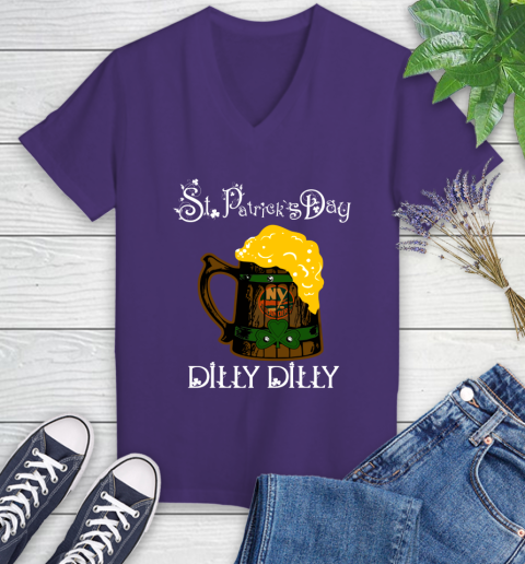 NHL New York Islanders St Patrick's Day Dilly Dilly Beer Hockey Sports Women's V-Neck T-Shirt 3