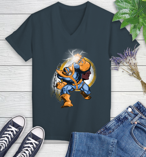 Washington Redskins NFL Football Thanos Avengers Infinity War Marvel Women's V-Neck T-Shirt 8
