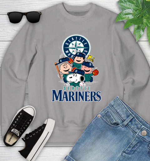 MLB Seattle Mariners Snoopy Charlie Brown Woodstock The Peanuts Movie Baseball T Shirt_000 Youth Sweatshirt 3