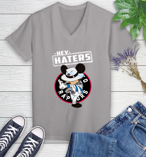 NBA Hey Haters Mickey Basketball Sports Toronto Raptors Women's V-Neck T-Shirt 4