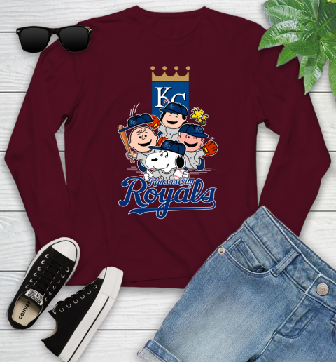 MLB Kansas City Royals Snoopy Charlie Brown Woodstock The Peanuts Movie Baseball T Shirt_000 Youth Long Sleeve 6