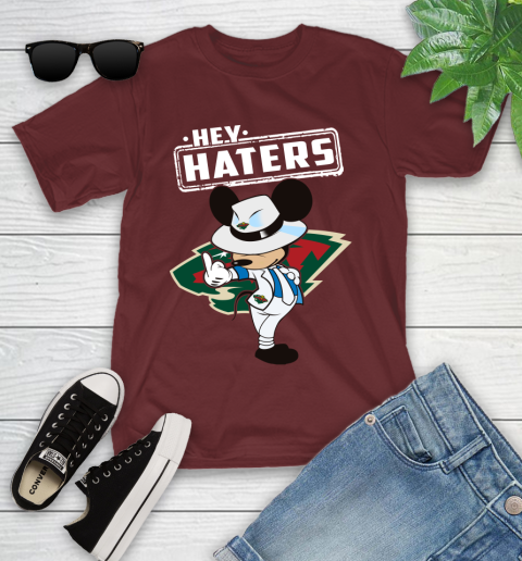 NHL Hey Haters Mickey Hockey Sports Minnesota Wild Youth T-Shirt 14