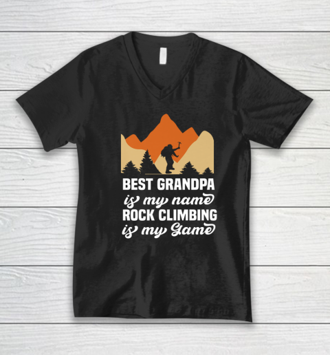 Rock Climbing Shirt Best Grandpa Is My Name Rock Climbing Is My Game V-Neck T-Shirt