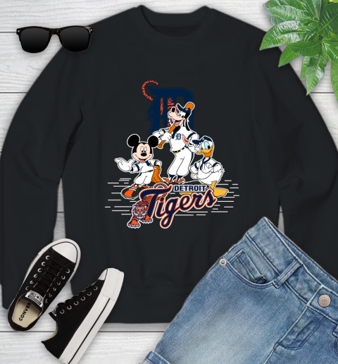 MLB Detroit Tigers Mickey Mouse Donald Duck Goofy Baseball T Shirt Youth Sweatshirt
