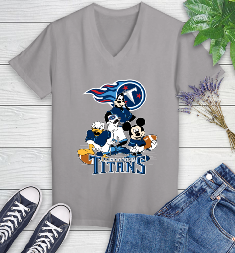 NFL Tennessee Titans Mickey Mouse Donald Duck Goofy Football Shirt Women's V-Neck T-Shirt 4