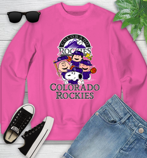 MLB Colorado Rockies Snoopy Charlie Brown Woodstock The Peanuts Movie Baseball T Shirt_000 Youth Sweatshirt 6
