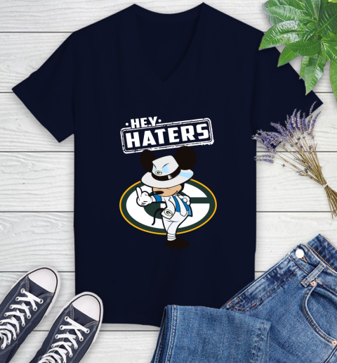 NFL Hey Haters Mickey Football Sports Green Bay Packers Women's V-Neck T-Shirt 2