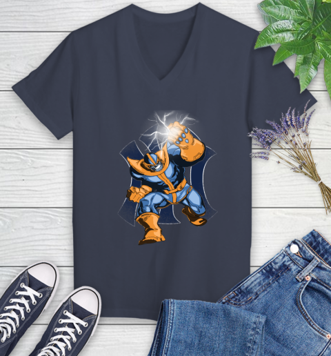 New York Yankees MLB Baseball Thanos Avengers Infinity War Marvel Women's V-Neck T-Shirt 12