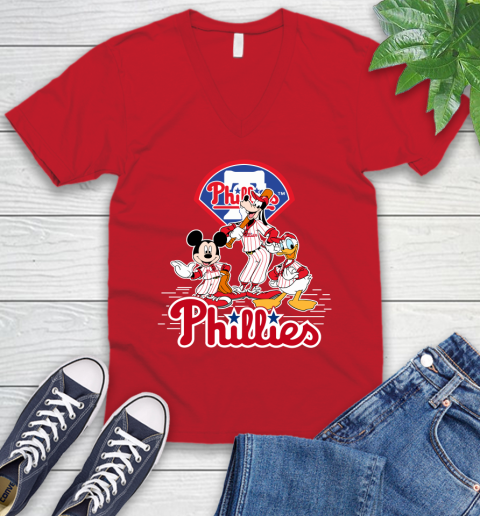 MLB Philadelphia Phillies Mickey Mouse Donald Duck Goofy Baseball T Shirt V-Neck T-Shirt 6